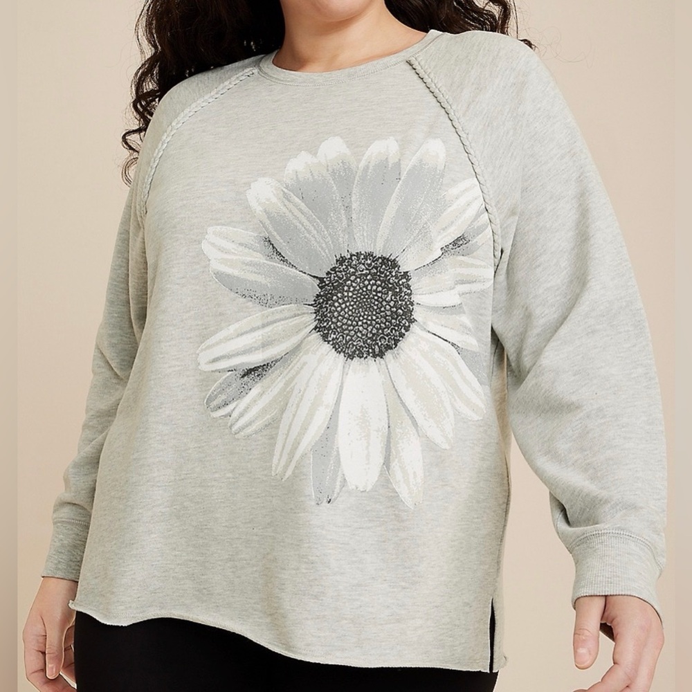 Maurices Sunflower Pullover Lightweight Sweatshirt Gray Terry Size XL Relaxed